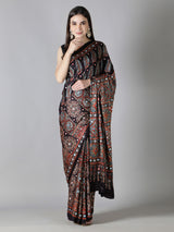 Charcoal Black Ajrakh Saree