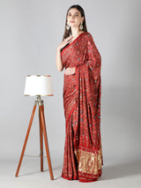 Vermillon Red Ajrakh Saree