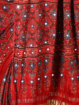 Vermillon Red With Turquoise Accents Ajrakh Saree With Zari Pallu