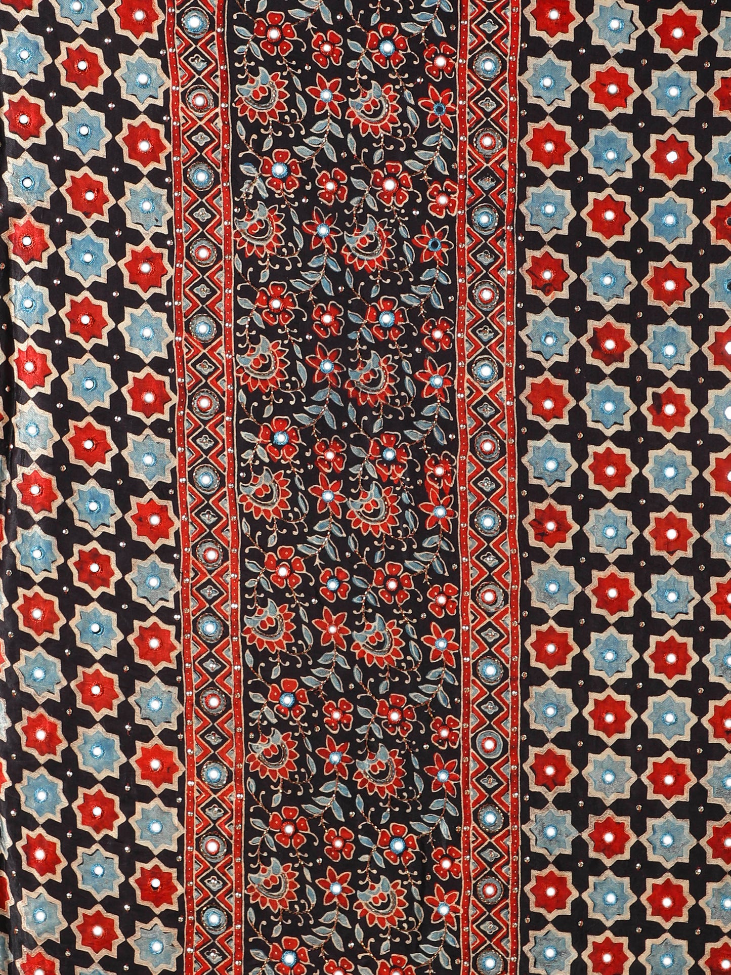 Midnight Black, Multi Colour Star Ajrakh Saree