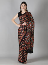 Midnight Black, Multi Colour Star Ajrakh Saree