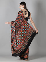 Midnight Black, Multi Colour Star Ajrakh Saree