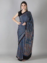 Sapphire Blue Star Ajrakh Saree