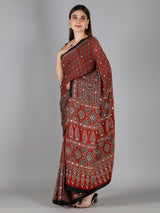 Scarlet Red Star Ajrakh Saree