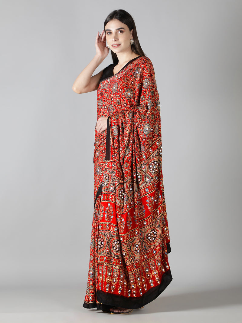 Crimson Red Ajrakh Saree