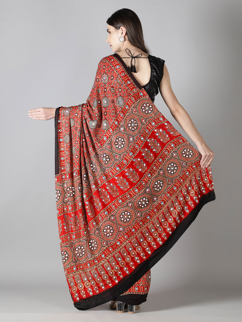 Crimson Red Ajrakh Saree