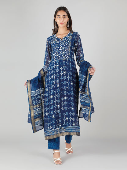 Indigo Blue  With White Dew Drop Print