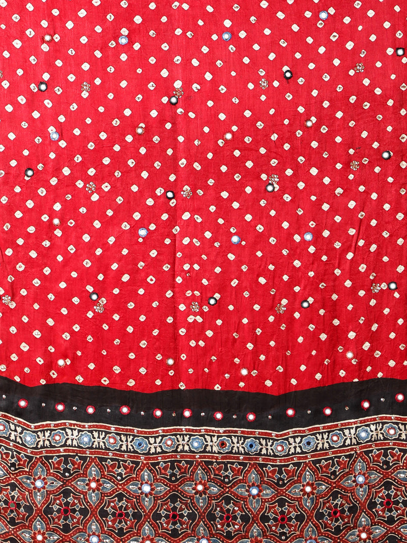 Deep Crimson Red Bandhej, Ajrakh Pallu Dupatta