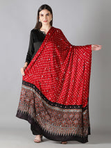 Deep Crimson Red Bandhej, Ajrakh Pallu Dupatta