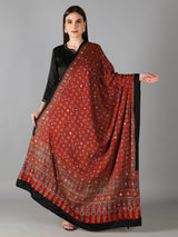 Vermillon Red And Turquioise Ajrakh Dupatta