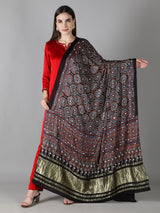 Charcoal Black With Multi Hued Accents Ajrakh Dupatta