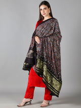 Charcoal Black With Multi Hued Accents Ajrakh Dupatta