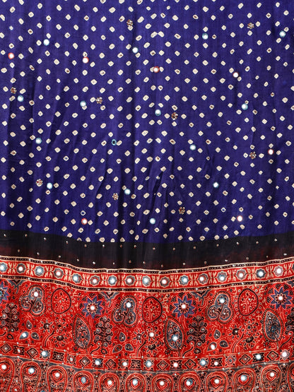 Violet Bandhej With Red Ajrakh Pallu Dupatta
