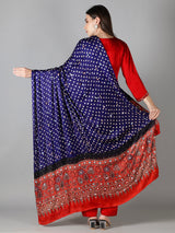 Violet Bandhej With Red Ajrakh Pallu Dupatta