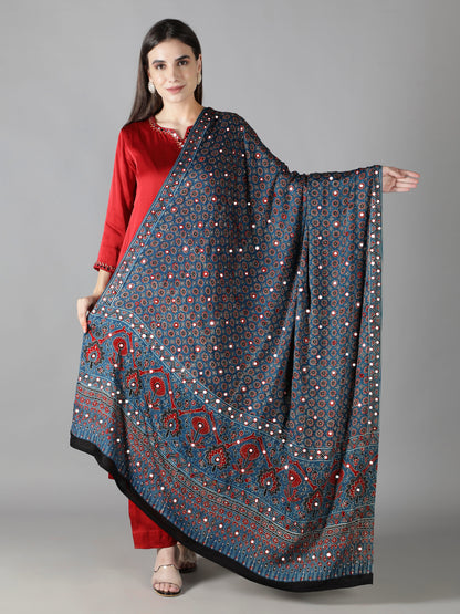 Prussian Blue Star Ajrakh Dupatta