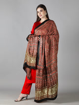 Sandstone Brown With rust Orange Accent, Zari pallu Ajrakh Dupatta