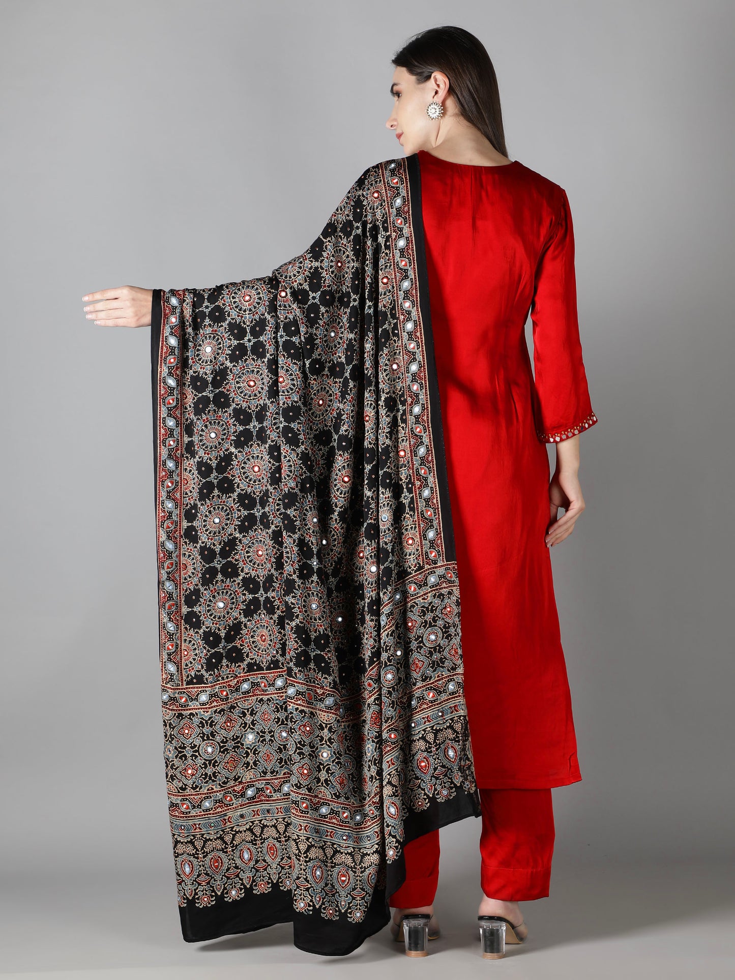 Midnight Black With Multi Hued Accents Ajrakh Dupatta