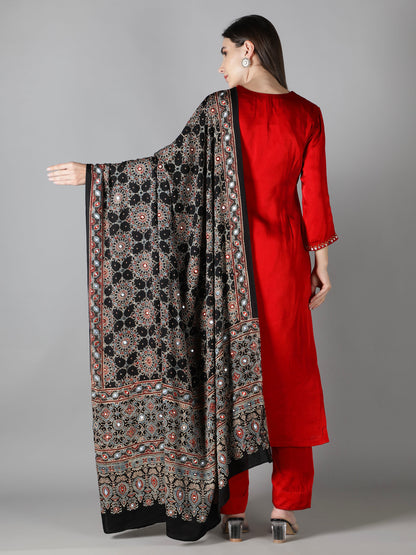 Midnight Black With Multi Hued Accents Ajrakh Dupatta
