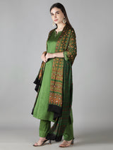 Leaf Green With Maroon Accents Ajrakh Dupatta