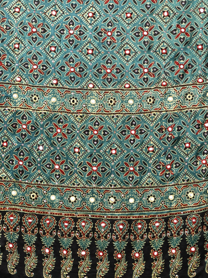 Peacock Green Maroon Ajrakh With Zari Pallu Dupatta