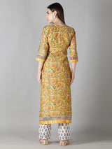 Corn Yellow Kurta With Ivory Floral Pants And Dupatta