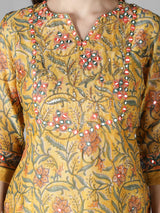 Corn Yellow Kurta With Ivory Floral Pants And Dupatta