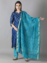 Sapphire Blue Kurta With Turquoise Blue Pants And Dupatta