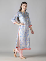 Serenity Blue Kurta With White And Pale Pink Pants And Dupatta