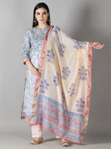 Serenity Blue Kurta With White And Pale Pink Pants And Dupatta